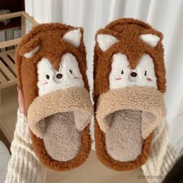 Slipper Funny Animal Cotton Home Slippers Men's And Women's Winter Indoor Anti-skid Soft Sole Cute Cartoon Squirrel Warm Fur Shoes