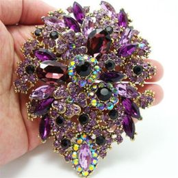 3 94 Purple Dual Droplets Flower Group Rhinestone Crystal Brooch pin Pendant293A