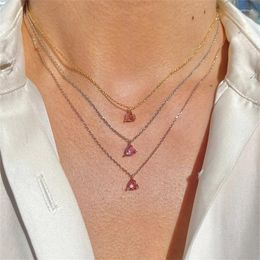 Pendant Necklaces Simple Trend Unique Design Elegant Pink Love Heart Zircon Clavicle Necklace Gold Silver Color Chain For Women Girl Jewelry