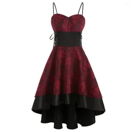 Casual Dresses 2023 Women's Gothic Vintage Lace Embroidered Waistband Halter Gown Fashion Irregular Ruffle Hem Evening Party Dress