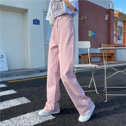 Jeans 4 Sizes Causal Loose Basic Fashion Solid Light Pink White Pocket Simple Loose Button Fly Basic Women Summer Fashion Jeans