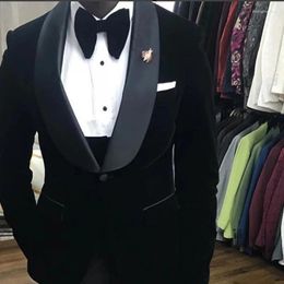 Men's Suits Black Velvet Wedding 3 Piece African Men Suit For Winter Slim Fit Groom Male Fashion Costume Jacket Waistcoat With Pants