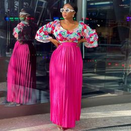 Women's Swimwear Pareos Beach Clothes Women Cover Up Summer Dress For 2023 Print Flared Long Sleeve Top Pleated Skirt Set Solid Polyester