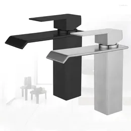 Bathroom Sink Faucets Waterfall Basin Faucet Deck Mounted Tap Cold And Water Mixer Stainless Steel Vanity Vessel