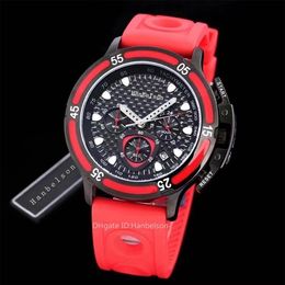 Mens Sport Watches Chronograph Wristwatches Japan quartz movement Steel case Red rubber strap reloj de lujo Hanbelson306j