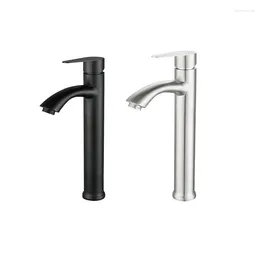 Bathroom Sink Faucets Basin Faucet Black Brushed Stainless Steel Single Handle Mixer Tap Deck Mounted & Cold Tall