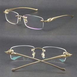 Selling Rimless Metal leopard Series Panther Optical 18K Gold Sunglasses Square Eyewear Round shape face Glasses Male and female W3021
