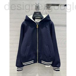 Women's Jackets designer CE new navy blue hooded jacket with zipper, American college style ribbed letter print J8G4