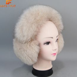 Ear Muffs Fashion Women 100% Natural Real Fox Fur Earmuffs Plush Winter Warm Big Fox Fur Ear Muffs Girls Luxury Fox Fur Earmuff 231215