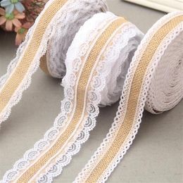 Party Supplies 2M Natural Jute Burlap Hessian Lace Ribbon Roll and White Lace Vintage Wedding Party Decorations Crafts Decorative 238P