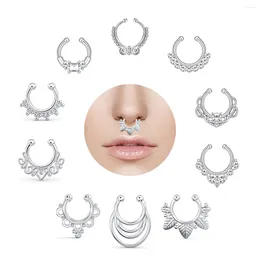 Necklace Earrings Set 10 Pieces Of Stylish Simple And Versatile Women's False Nose Ring No Piercing Square Zircon Inner Diameter 8mm