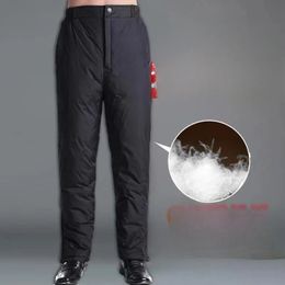 Mens Pants Winter Fashion Duck Down Padded High Waist Loose Straight Male Thick Warm Trousers H615 231216