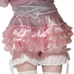 Women's Shorts Y2K Aesthetic Sweet Girl Japanese Kawaii Lace Spliced Bow Elastic Waist Pyjama Lounge Homewear Short Pants