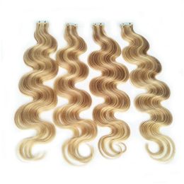 Skin Weft Hair Extensions Piano Colour Tape In 27/613 Body Wave High Light Mixed Brown Blonde Remy Human 100G/Lot Drop Delivery Produc Dhud5