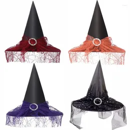 Berets Halloween Witch Hat With Veil Unique Wizard Cosplay Costume Props Kids Festival Party Accessories