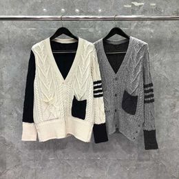 Dongguan brand direct sales TB new sweater cardigan stripe thick loose knit V-neck wool jacket