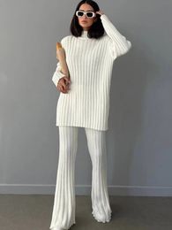 Womens Two Piece Pants autumn and winter long sleeved sweater wide leg pants set knitted top mens 231216
