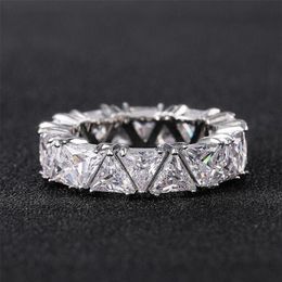 Choucong Brand Wedding Rings Luxury Jewelry 925 Sterling Silver Full Triangle 5A Zircon CZ Diamond Party E285l