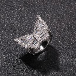 Butterfly CZ Diamond Rings Micro Paved Iced Out Cubic Zircon Fashion Mens Hip Hop Gold Ring Jewelry205c