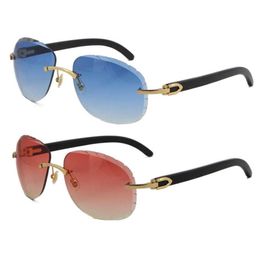 New Original Metal Rimless Black Buffalo Horn Sunglasses 8200764 Unisex Diamond Cut Lens Eyeglasses male and Female Sun Glasses Ca2965