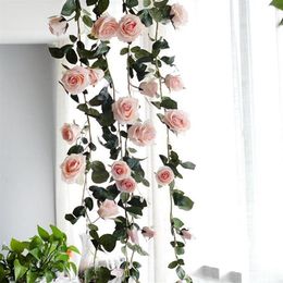 1 8M Artificial Flowers Australia Vine Silk Rose Pink White Red Floral for Wedding Decoration Vines Hanging Garland Home Decor272n