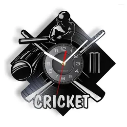 Wall Clocks Cricket Game Carved Music Record Clock For Teenage Room Sports Home Decor Timepieces Vintage Cricketer Gift