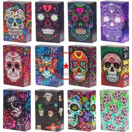 Halloween Colorful ABS Skull Pattern Smoking Preroll Cigarette Storage Box Portable Automatic Spring Open Dry Herb Tobacco Housing Holder Stash Case