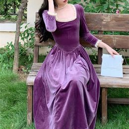 Urban Sexy Dresses Velvet Square Collar Long Sleeve Sexy Ball Gown Maxi Dress Fashion Evening Party Women Elegant Streetwear Y2K Purple 231215