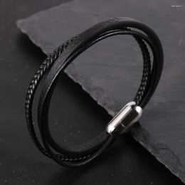 Strand Minimalist Design Men Women Layers Genuine Leather Strap Bracelets Stainless Steel Magnetic Buckle Bangle Pulseiras Masculina