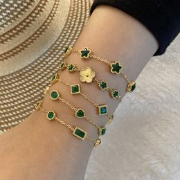 Fashion Jewellery Bracelets Emerald Crystal Heart Charms Stainless Steel Bracelet Jewellery Gift Wristbands Adjustable