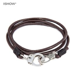 Handmade Brown Leather Wrap Bracelet Men's Leather Bracelet Personalised Men Bracelets Cuff Handcuff Charm Bracelets Man Gift184A