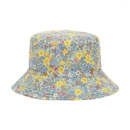 Berets Women Outdoor Travel Foldable Soft Bucket Hat Floral Print Sports Comfortable Washable Breathable Double Side Sun Protection