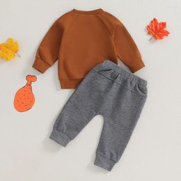 Clothing Sets Baby Boys Pants Set Outfit Long Sleeve Crew Neck Turkey Print Sweatshirt With Thanksgiving Clothes