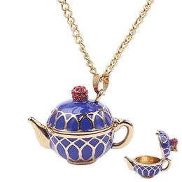 Teapot Teacup Necklace High Quality Enamel Jewellery Teacup Pendant Long Chain Choker Necklace Bijoux Femme Bijuteria Women282z