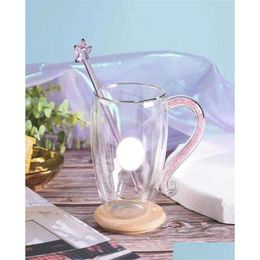 Mugs 350Ml S Double Layer Water Bottle Cup Coffee Juice Mug With Spoon And Lids Gift Product5816289 Drop Delivery Home Garden Kitche Dhu6F