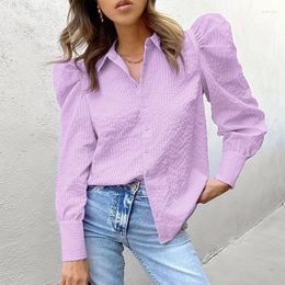 Women's Blouses OMSJ Purple French Style Sweet Shirt Women Bubble Sleeve Wrinkle Lapel Neck Single Breasted Fashion Casual OL Streetwear