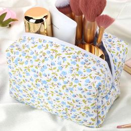 Cosmetic Bags 2PCS Floral Bag With Zips Makeup Pouch Large Capacity Cotton Brushes Storage For Women