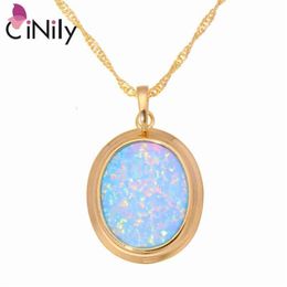 Cinily Green & Blue Fire Opal Stone Necklaces Pendants Yellow Gold Color Oval Dangle Charm Luxury Large Vintage Jewelry Woman201j