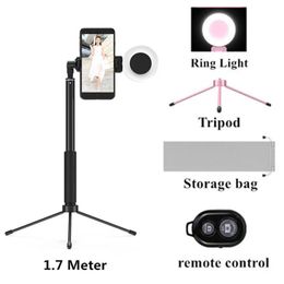 Holders Dimmable Selfie ring light 1.7m Extendable Selfie Stick Tripod Selfie LED Ring light With Phone Holder Mount USB Plug Tripod