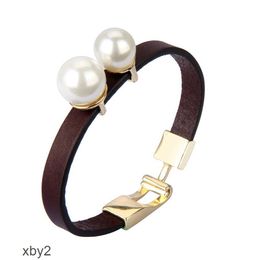 Charm Bracelets New fashion t home Bracelet trend creative women's Pearl leather bracelet 2024 DESIGNERS