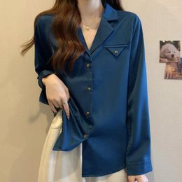 Women's Blouses Women Tops And 2023 Spring Suit Collar Black Long-sleeved Chiffon Shirt Blouse Casual Clothing Solid Blue Color White