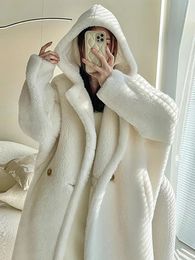 Women's Jackets Cotton Thickened Female Teddy Bear Hooded Long Coat 2023 Winter Korean Simple Leisure Casual Atmosphere Jacket 231215