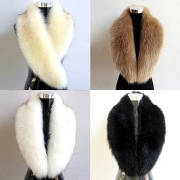 Scarves Natural Color Fox Faux Fur Collar Scarf Winter Big Size Scarves Warp Shawl Neck Warmer Stole Muffler with Clip Loops 231215