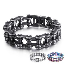 19mm Heavy Punk Rock Men's Rainbow Blue Bike Biker Motorcycle Chain Bracelet Jewellery Black titanium steel Bicycle Bracelet Ba324P