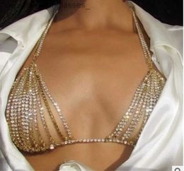 Other Fashion Accessories Summer Sexy Shiny Crystal Rhinestone Bra Bikini Chest Chain Bust Bo Chain Jewelry Harness for Women Charm Beach Dress NecklaceL231215