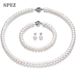 Pendants Natural Pearl Sets 89mm Freshwater Pearl Jewellery Set Sier Earrings Diamond Necklace Bracelet for Women Wedding Gift