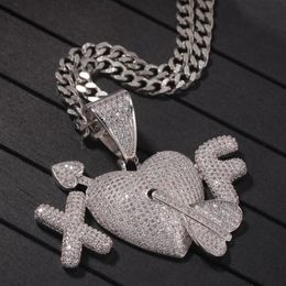 Pendant Necklaces Custom 2 Letters An Arrow Through The Heart Necklace Hip Hop Full Iced Out Cubic Zirconia Gold Sliver CZ Stone297n