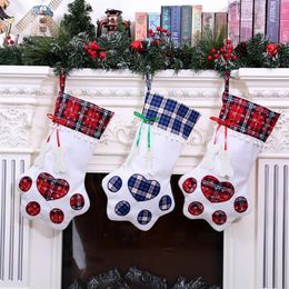 Plaid Christmas Gift Bags Pet Dog Cat Stocking Socks Xmas Tree Hanging Pendant Toy Doll gifts Decor for the new year326B