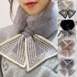 Scarves Solid Colour Cross Scarf Winter Warm Faux Fur Plush Thicken Neck Warmer Girls