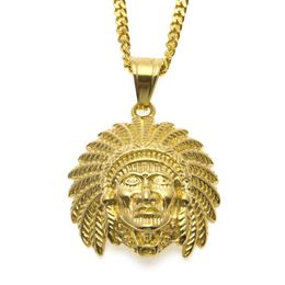 Hip Hop Indian Head Shaped Pendant Necklace Gold Plated Tutankhamun Charm Jewellery For Men Women With 24'' Cuban Chain2567